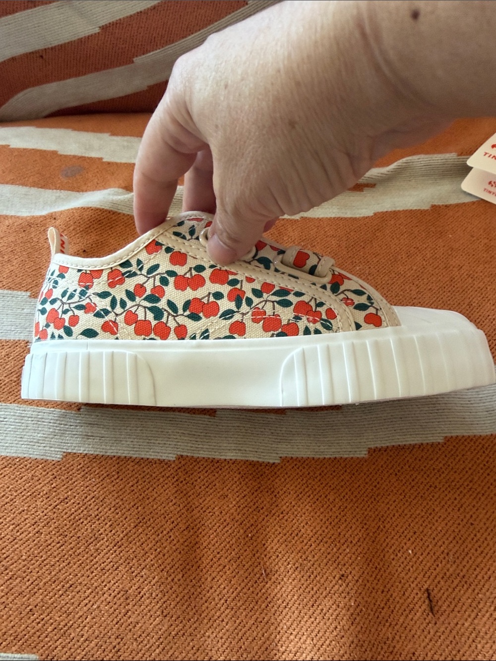 Tinycottons and Superga cream/cherry canvas Velcro sneakers - Picture 7 of 12